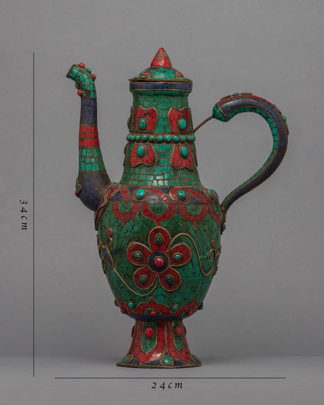 Large Tea Pot | Buddhist Pot with the Gemstones Embedded