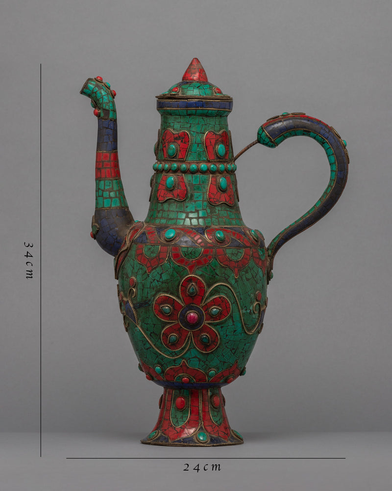 Large Tea Pot | Buddhist Pot with the Gemstones Embedded