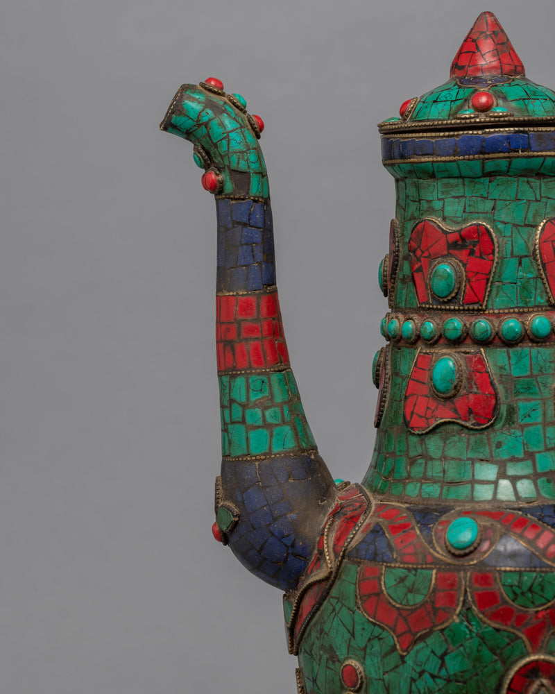 Large Tea Pot | Buddhist Pot with the Gemstones Embedded