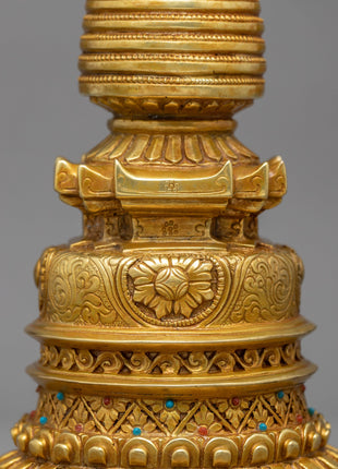 24K Gold Plated Stupa | Kadampa Style Stupa