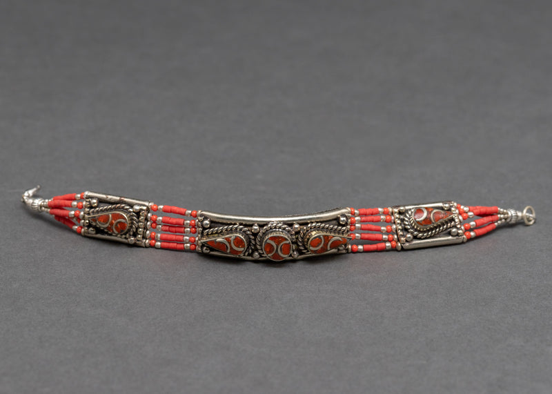 Tibetan Bracelet | Coral Beads Inlaid