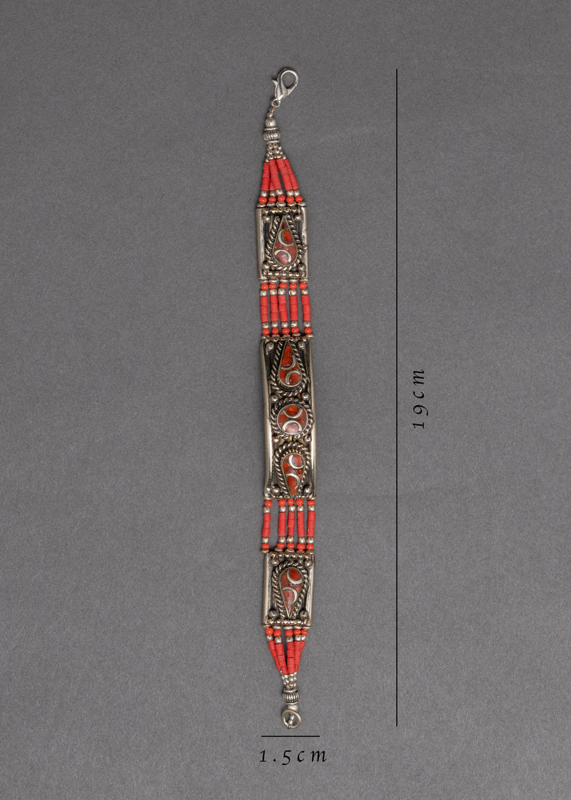 Tibetan Bracelet | Coral Beads Inlaid