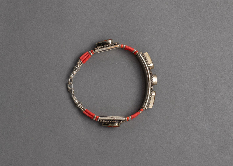 Tibetan Bracelet | Coral Beads Inlaid