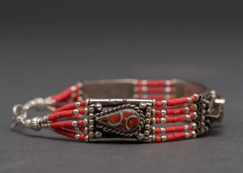 Tibetan Bracelet | Coral Beads Inlaid