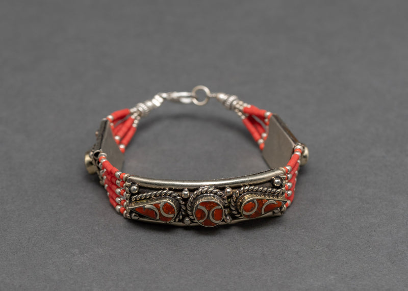 Tibetan Bracelet | Coral Beads Inlaid