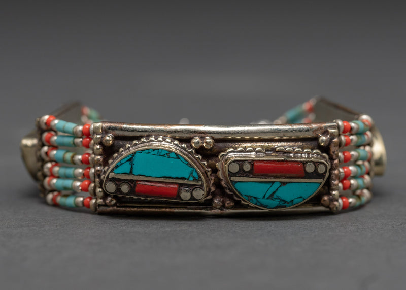 Tibetan Turquoise And Coral Bracelet | Himalayan Art