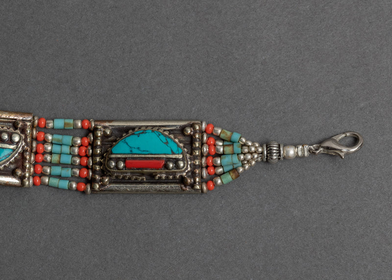 Tibetan Turquoise And Coral Bracelet | Himalayan Art