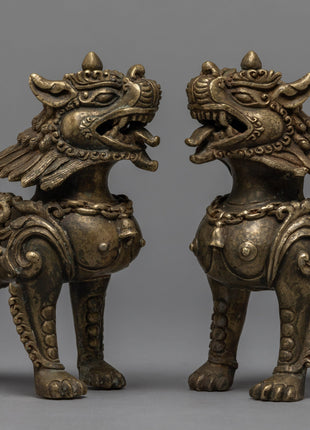 Handcrafted Traditional Lion Set | Tibetan Singa Set for Home Decor and Spiritual Gifts