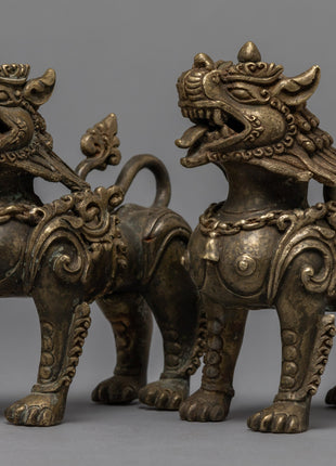 Handcrafted Traditional Lion Set | Tibetan Singa Set for Home Decor and Spiritual Gifts