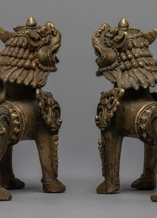Handcrafted Traditional Lion Set | Tibetan Singa Set for Home Decor and Spiritual Gifts