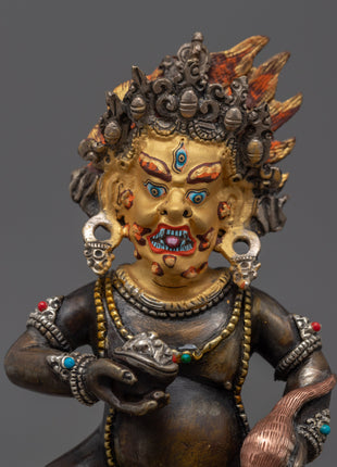Oxidized Copper Black Dzambhala Statue | Wrathful Deity of Wealth Art