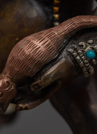 Oxidized Copper Black Dzambhala Statue | Wrathful Deity of Wealth Art