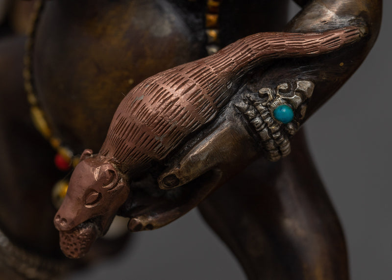 Oxidized Copper Black Dzambhala Statue | Wrathful Deity of Wealth Art