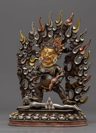 Oxidized Copper Black Dzambhala Statue | Wrathful Deity of Wealth Art