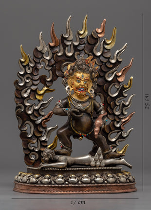 Oxidized Copper Black Dzambhala Statue | Wrathful Deity of Wealth Art
