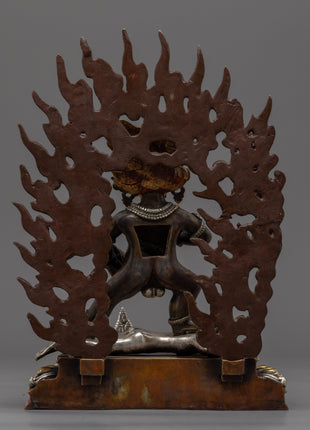 Oxidized Copper Black Dzambhala Statue | Wrathful Deity of Wealth Art