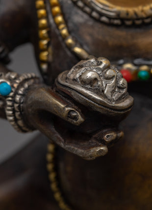 Oxidized Copper Black Dzambhala Statue | Wrathful Deity of Wealth Art