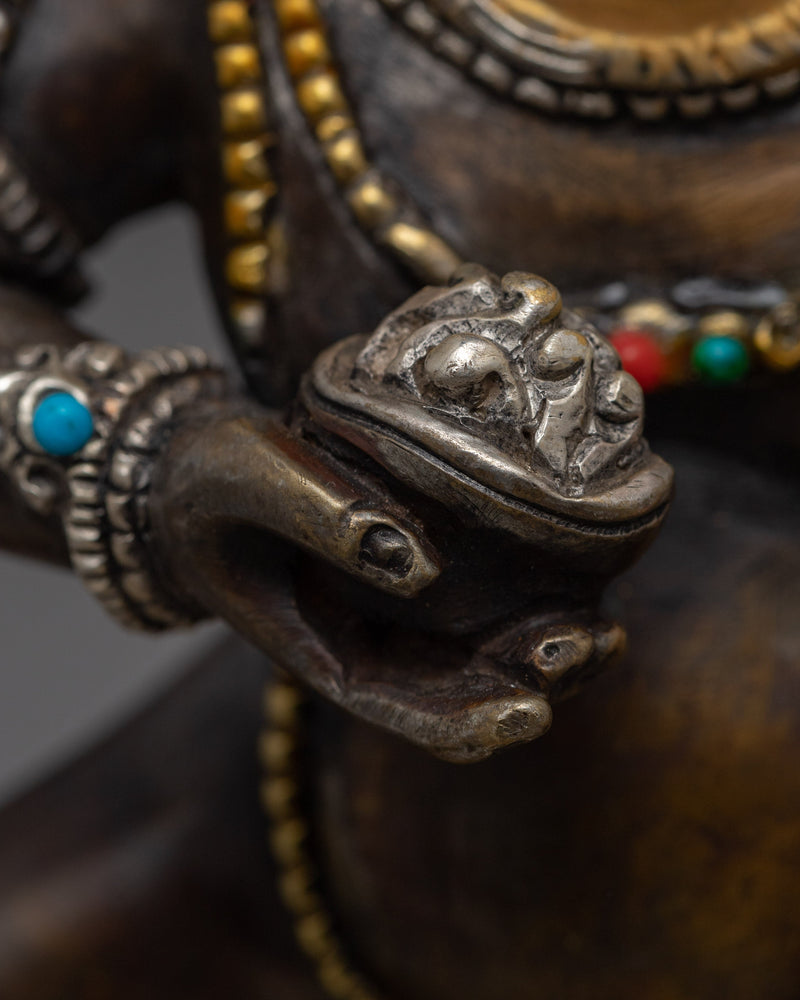 Oxidized Copper Black Dzambhala Statue | Wrathful Deity of Wealth Art