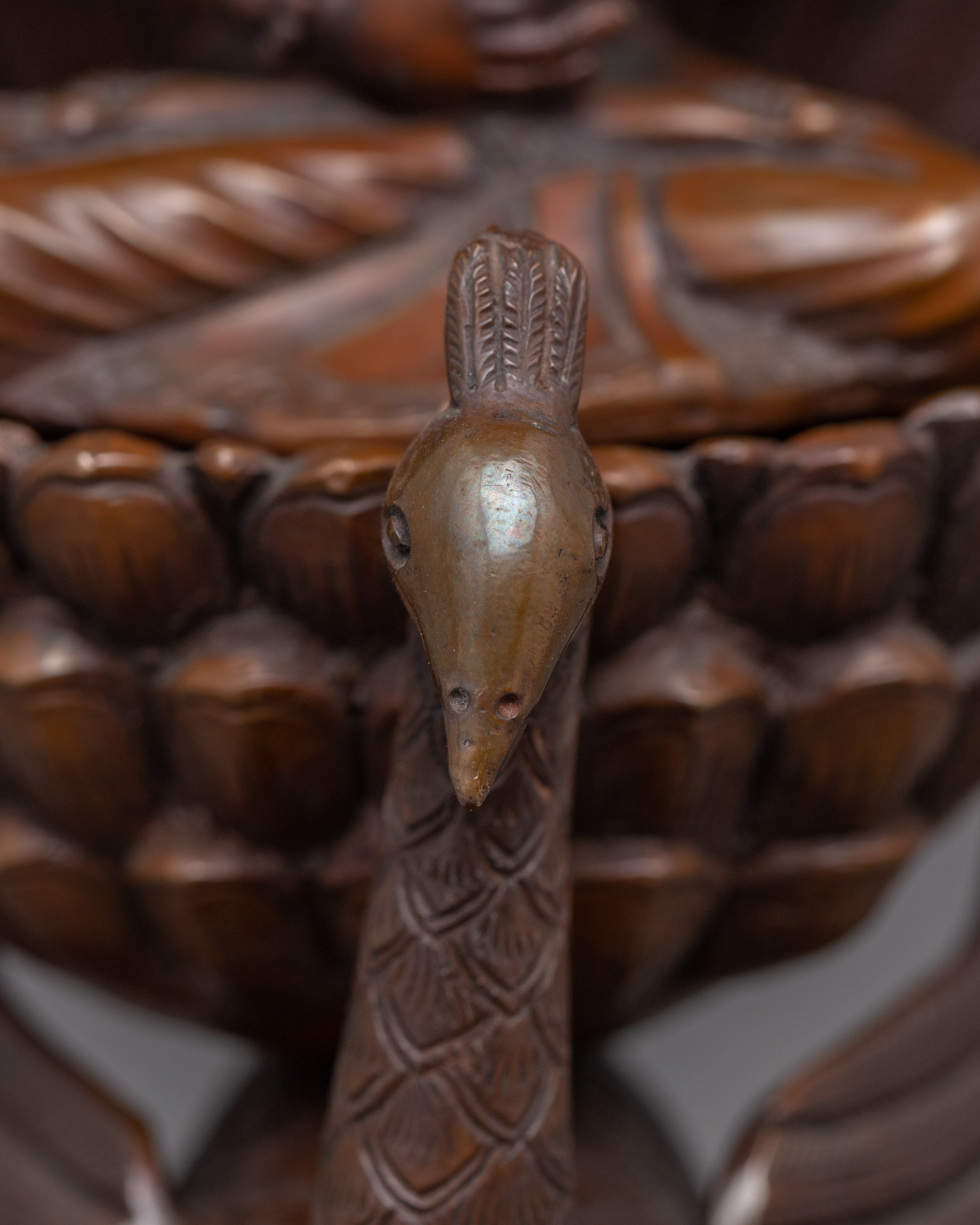 Traditional Copper Statue For Mahamayuri Mantra Practice | Tibetan Great Peacock Goddess Art
