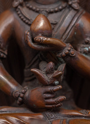 Traditional Copper Statue For Mahamayuri Mantra Practice | Tibetan Great Peacock Goddess Art