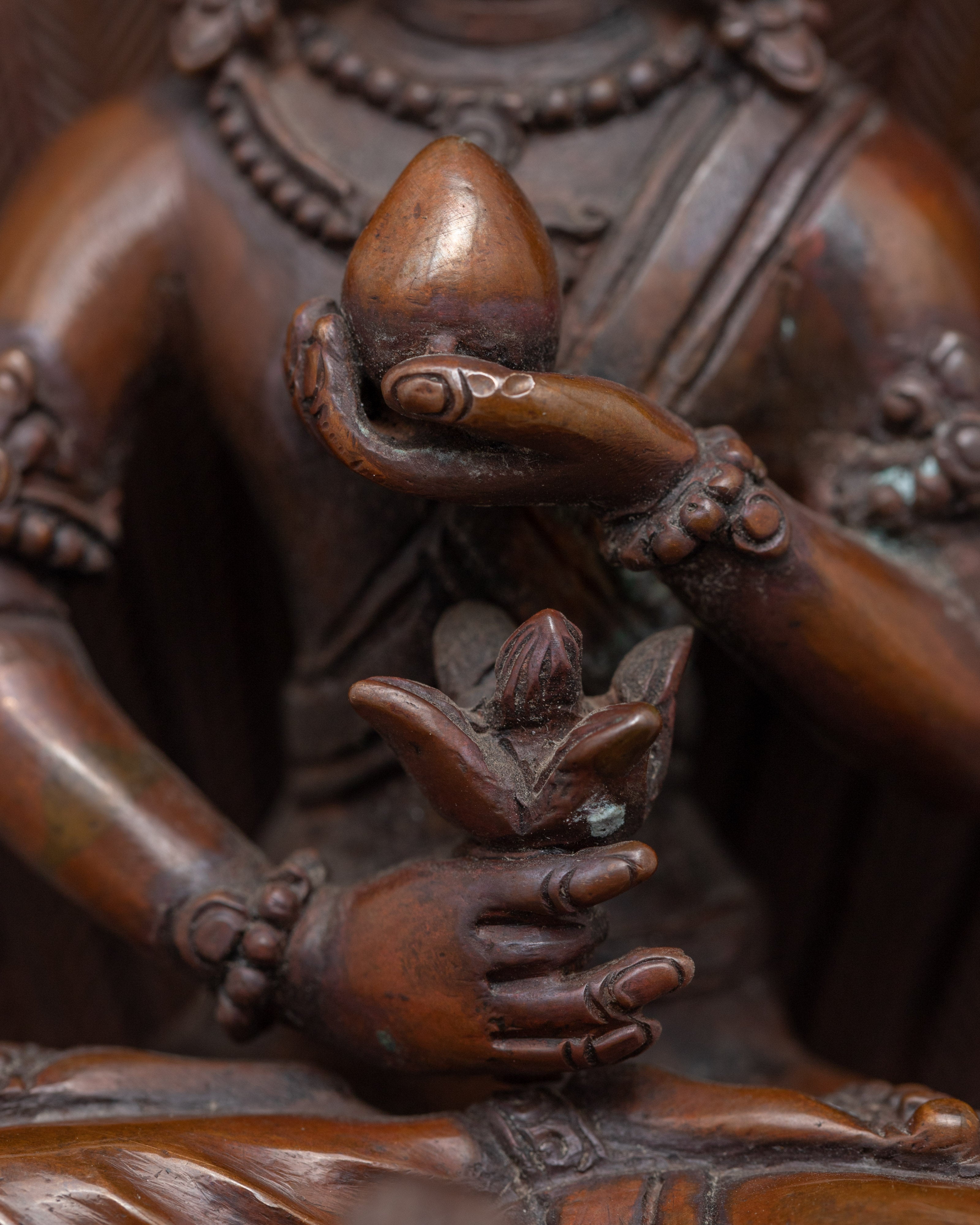 Traditional Copper Statue For Mahamayuri Mantra Practice | Tibetan Great Peacock Goddess Art