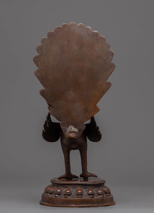 Traditional Copper Statue For Mahamayuri Mantra Practice | Tibetan Great Peacock Goddess Art