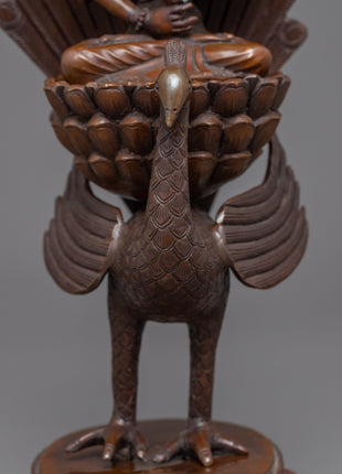 Traditional Copper Statue For Mahamayuri Mantra Practice | Tibetan Great Peacock Goddess Art