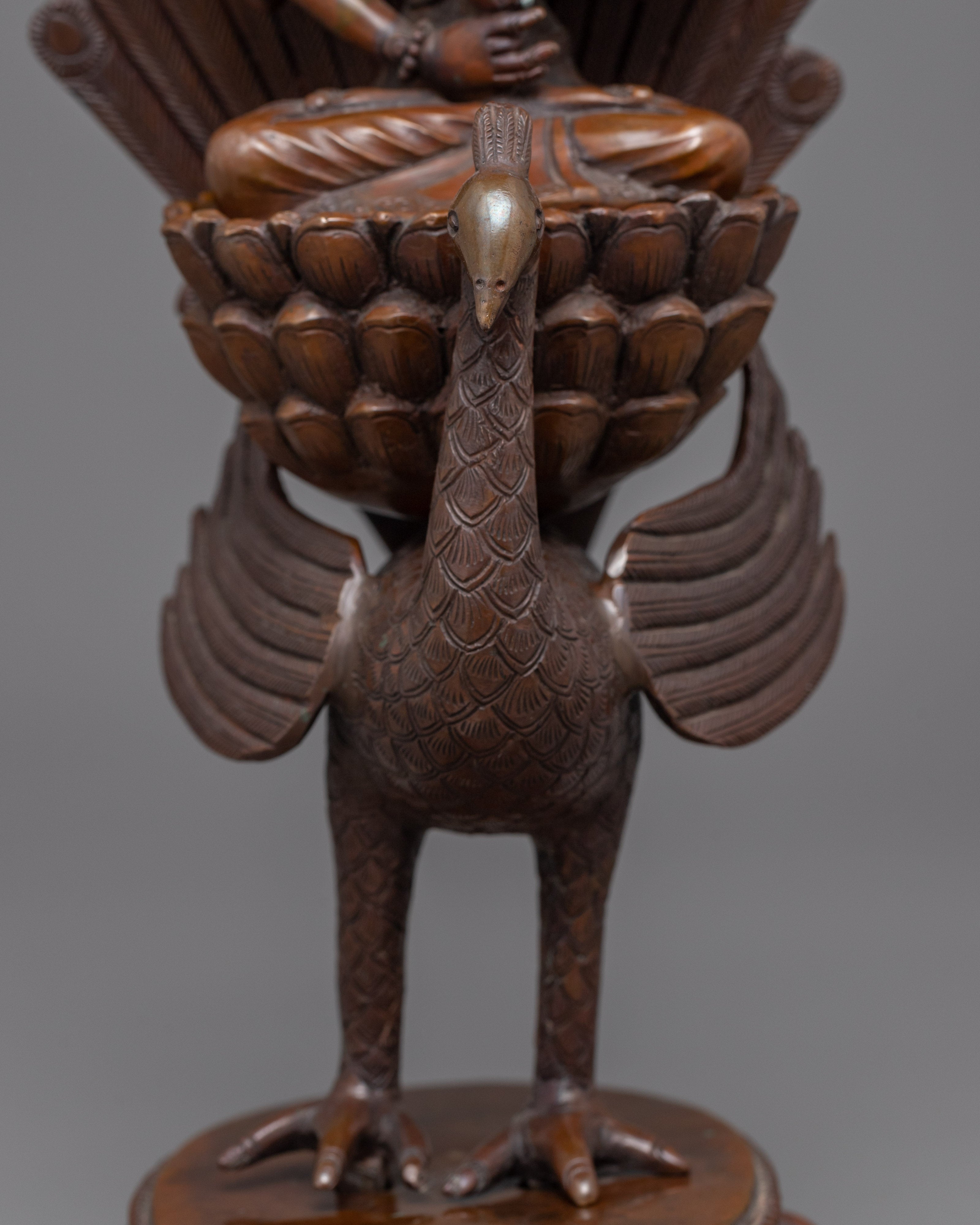 Traditional Copper Statue For Mahamayuri Mantra Practice | Tibetan Great Peacock Goddess Art