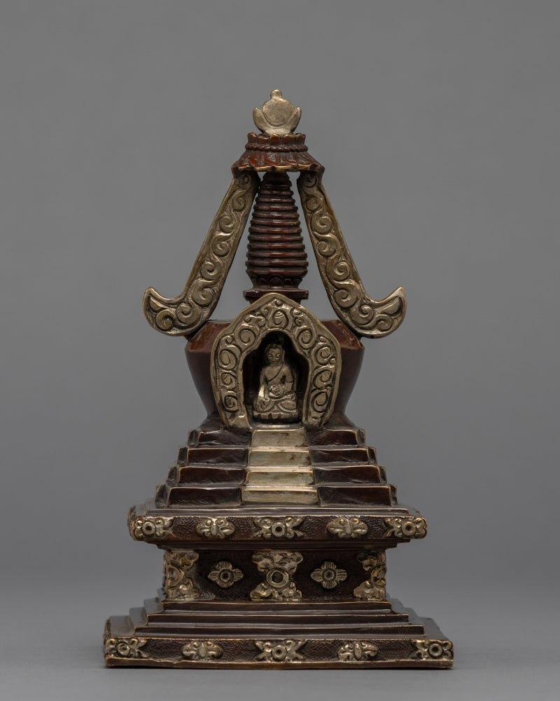 Tibetan Buddhist Stupa | Silver Plated Stupa