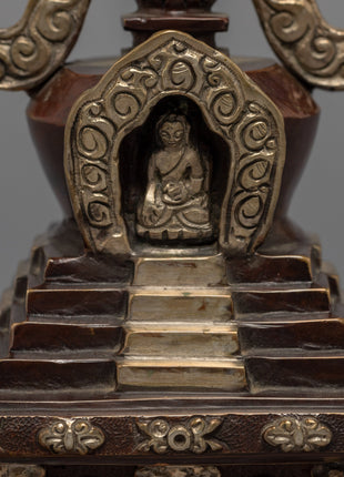 Tibetan Buddhist Stupa | Silver Plated Stupa