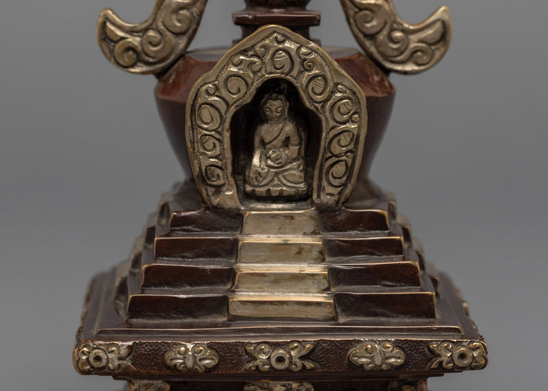 Tibetan Buddhist Stupa | Silver Plated Stupa