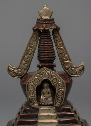 Tibetan Buddhist Stupa | Silver Plated Stupa