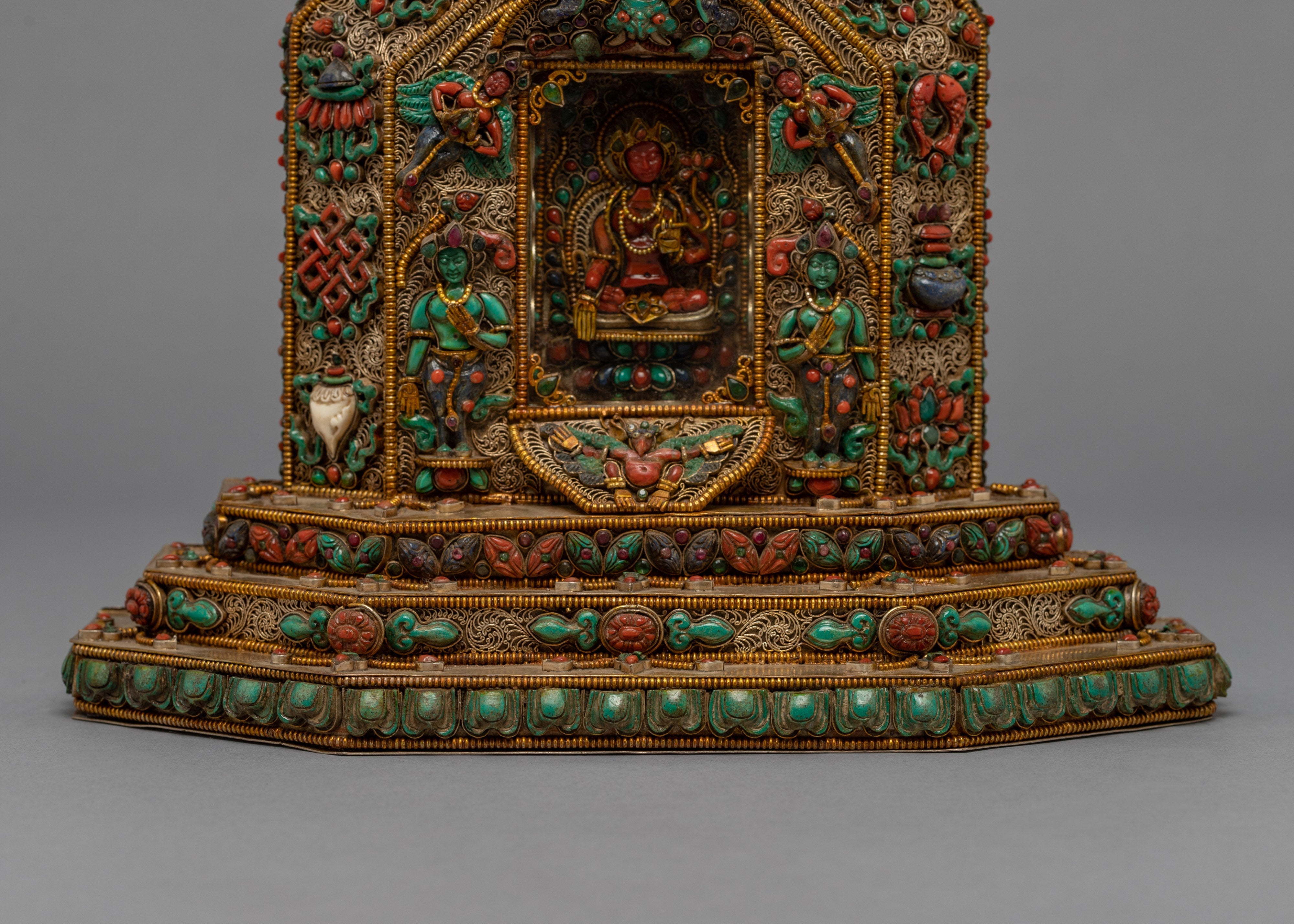 Tibetan Ghau Design with Statue | 24K Gold Plated