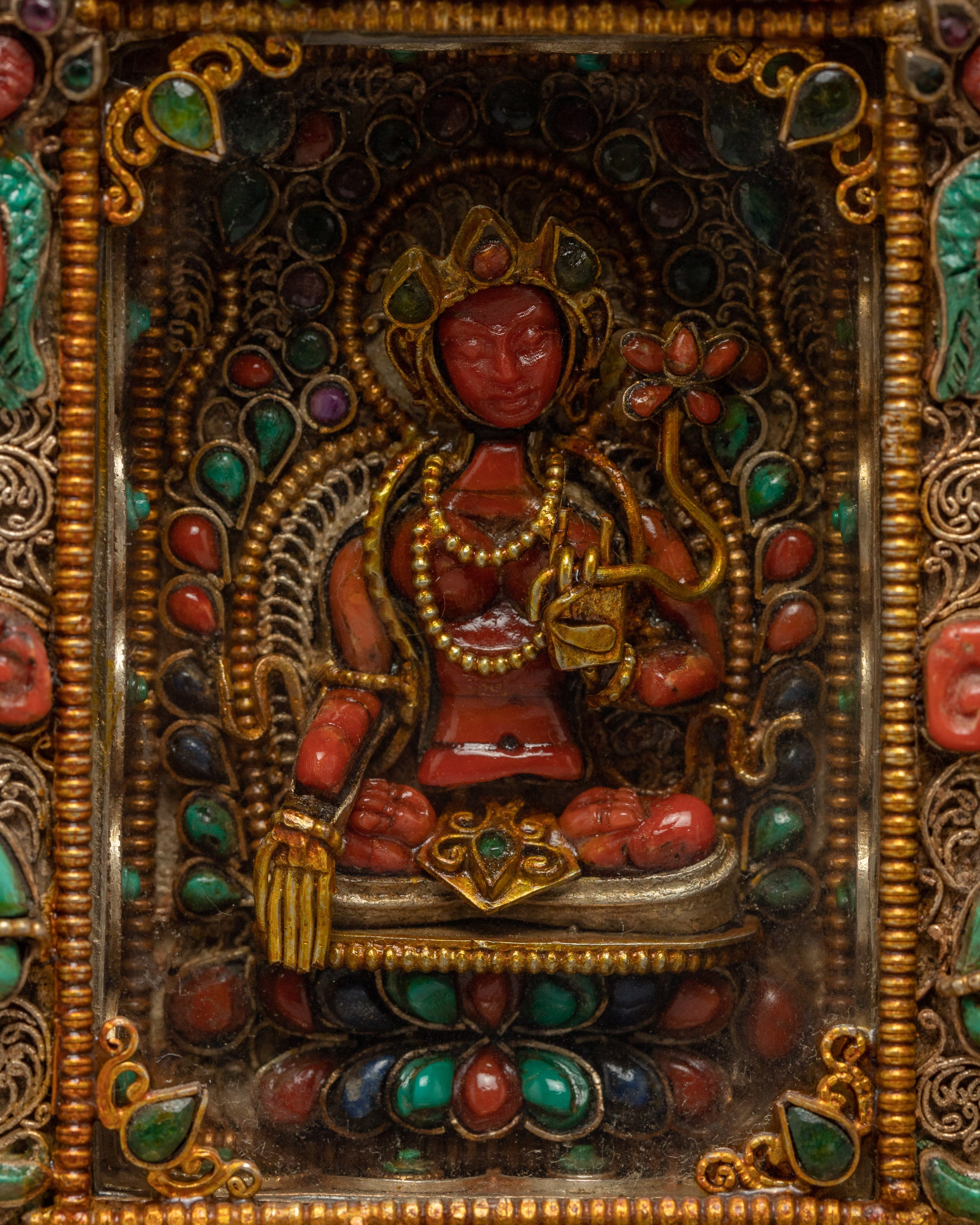 Tibetan Ghau Design with Statue | 24K Gold Plated