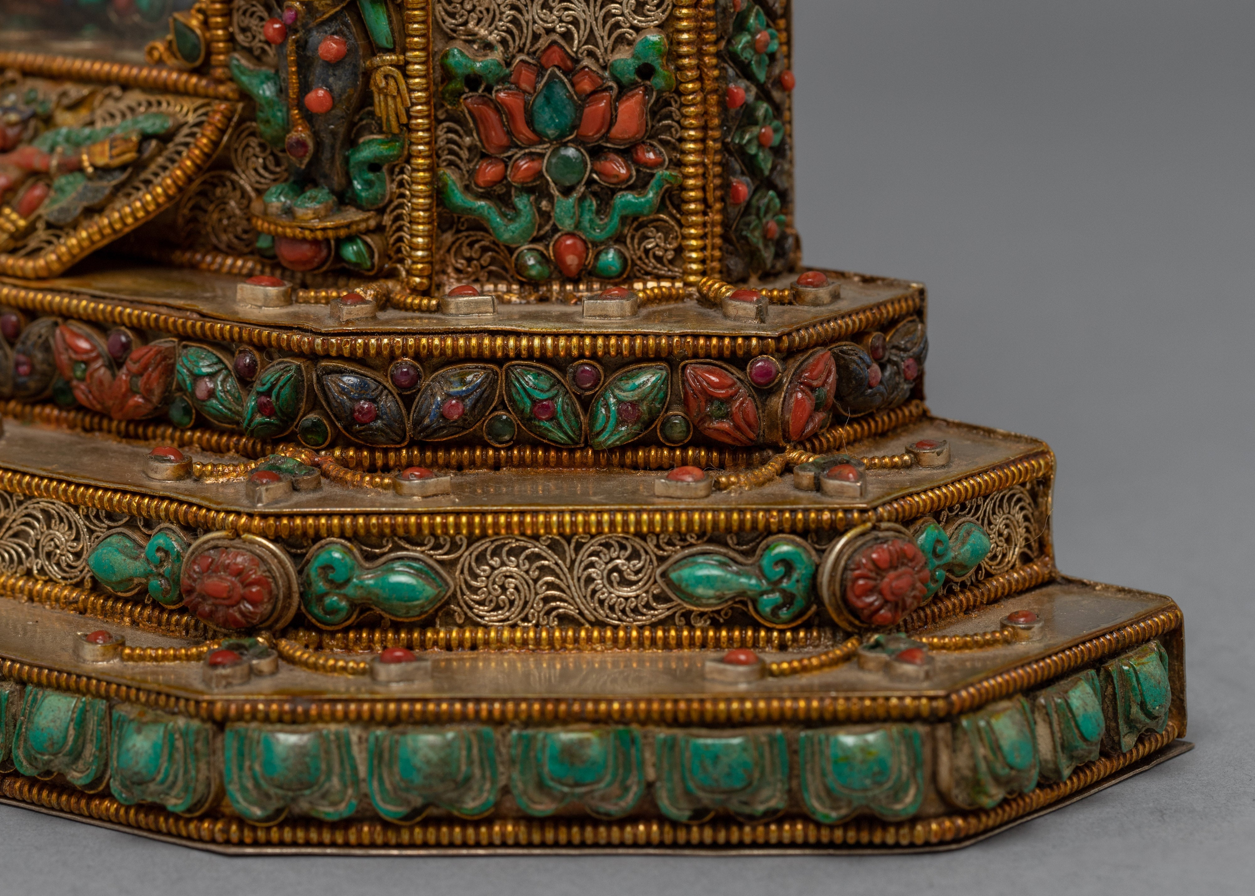 Tibetan Ghau Design with Statue | 24K Gold Plated