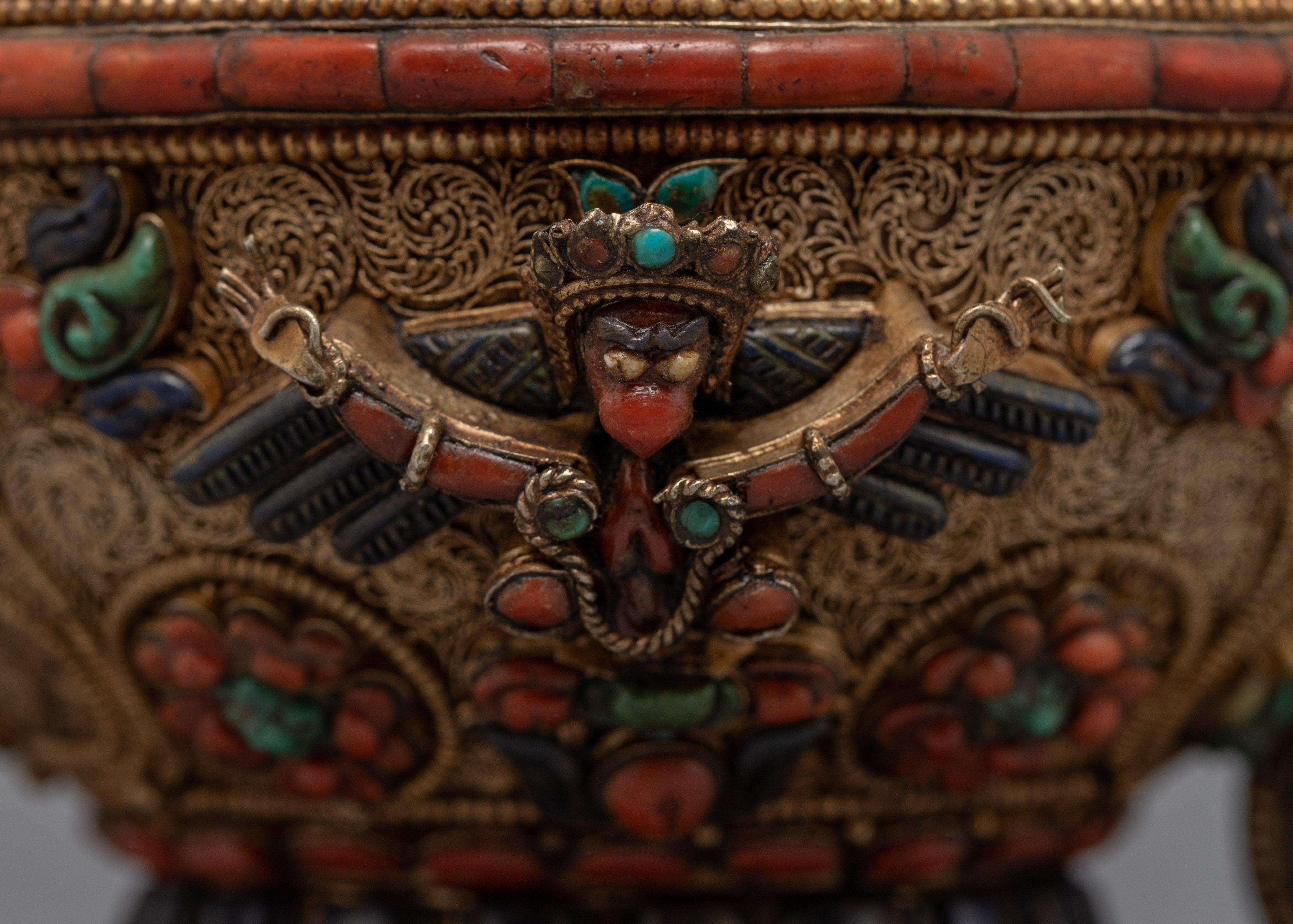 Buddhist Handcrafted Tea Pot for Home Decor | Gemstones Inlaid Tibetan Pot Art