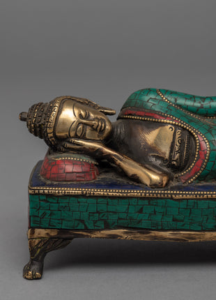Sleeping Buddha Statue | Gemstones Embedded on Shakyamuni Buddha Sulpture