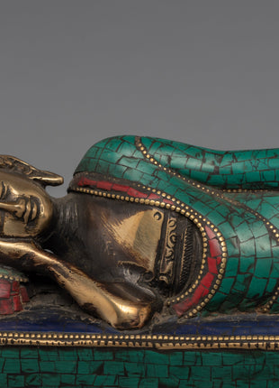 Sleeping Buddha Statue | Gemstones Embedded on Shakyamuni Buddha Sulpture