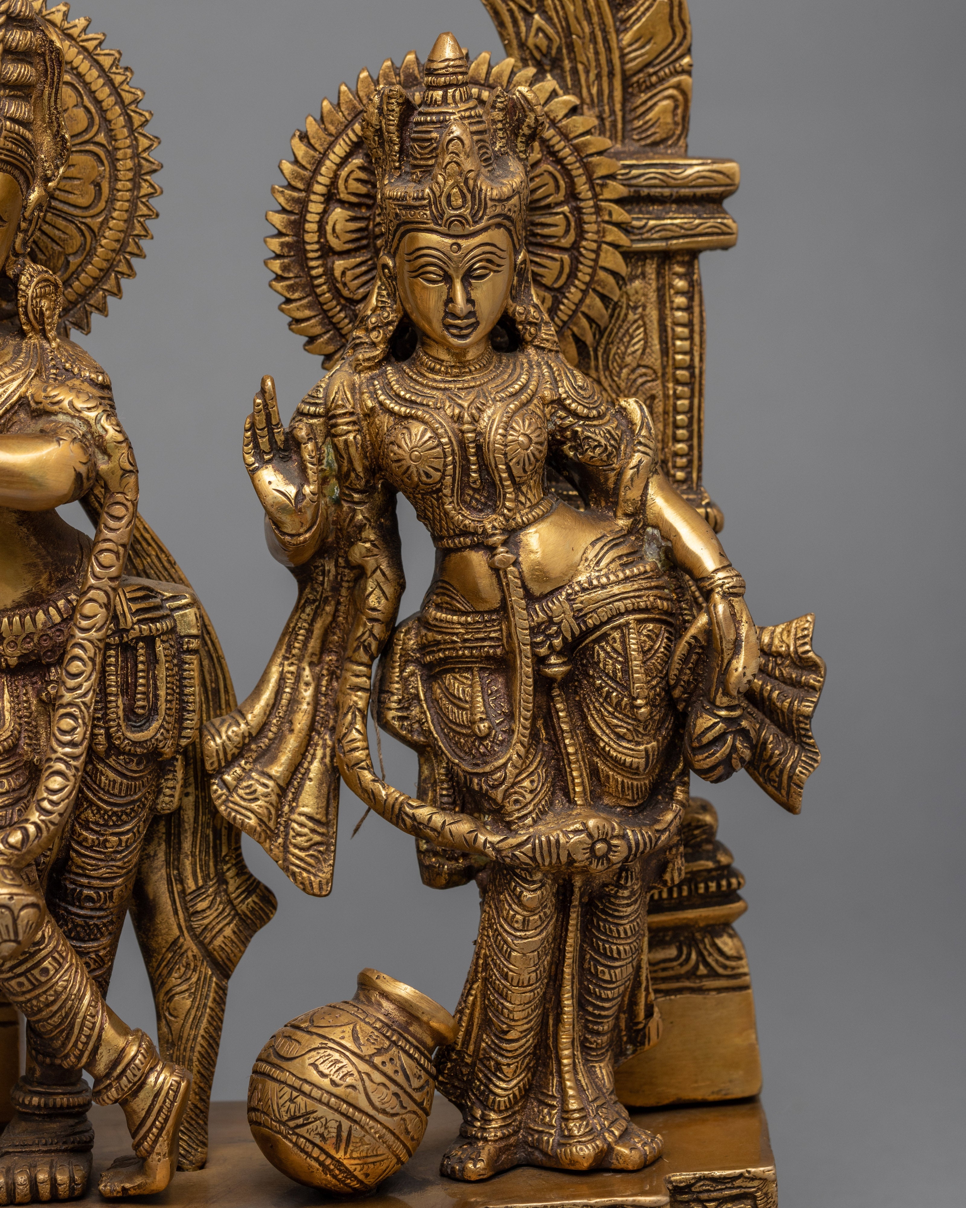Traditional Radha And Krishna Gold Statue For Rituals | Hindu Deity Brass Figure