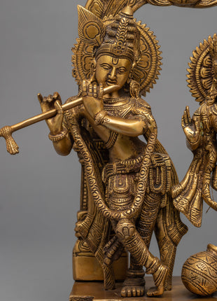Traditional Radha And Krishna Gold Statue For Rituals | Hindu Deity Brass Figure