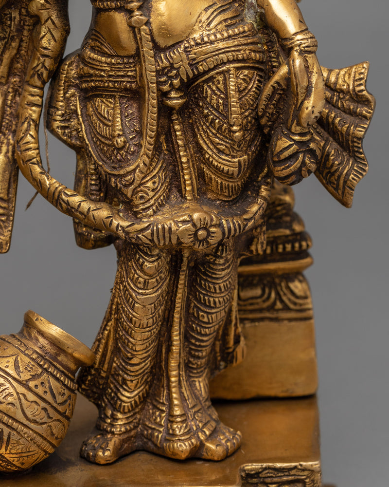Traditional Radha And Krishna Gold Statue For Rituals | Hindu Deity Brass Figure