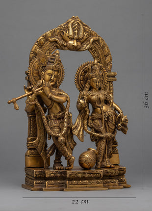 Traditional Radha And Krishna Gold Statue For Rituals | Hindu Deity Brass Figure
