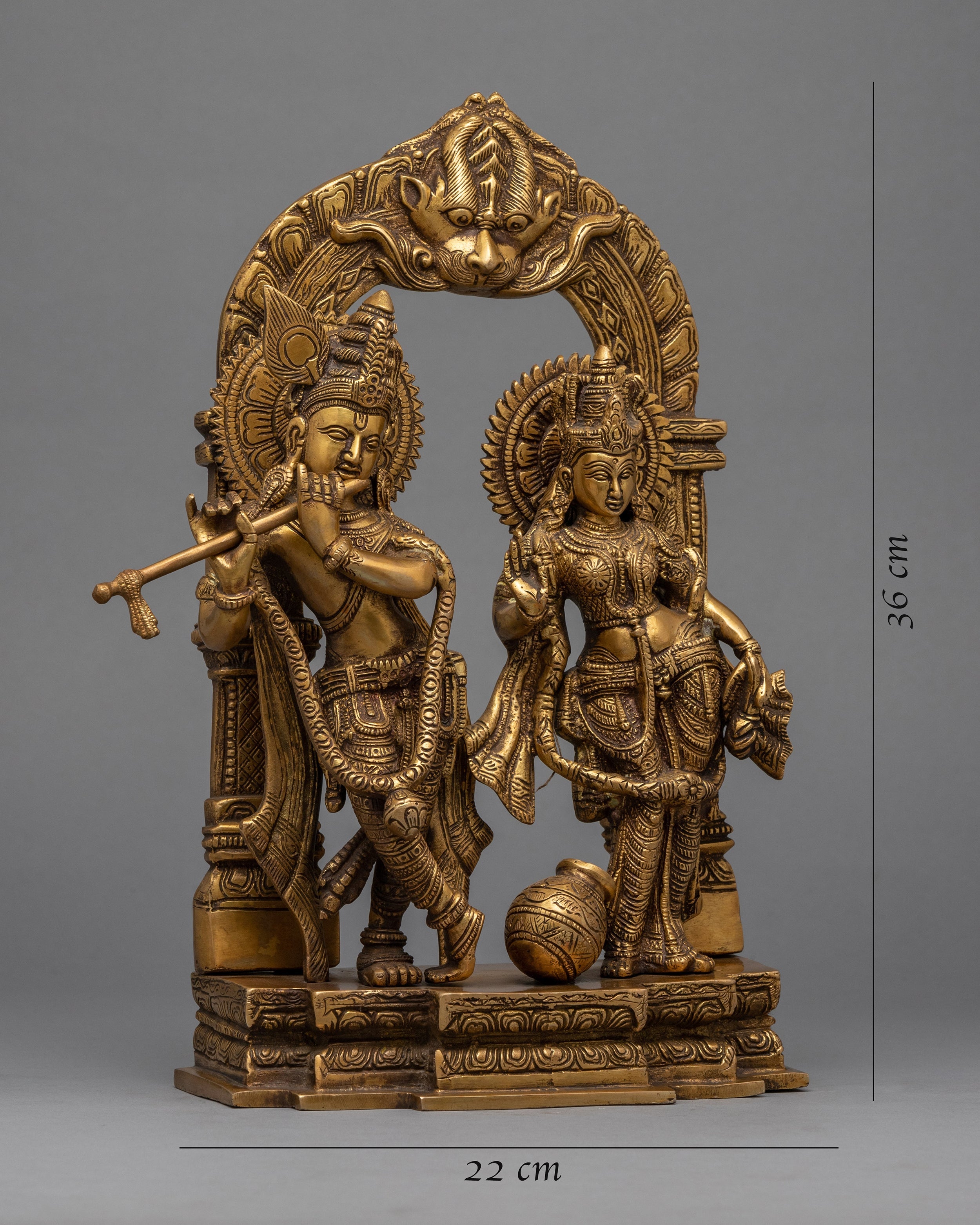 Traditional Radha And Krishna Gold Statue For Rituals | Hindu Deity Brass Figure