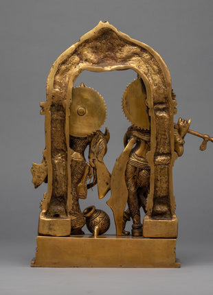 Traditional Radha And Krishna Gold Statue For Rituals | Hindu Deity Brass Figure