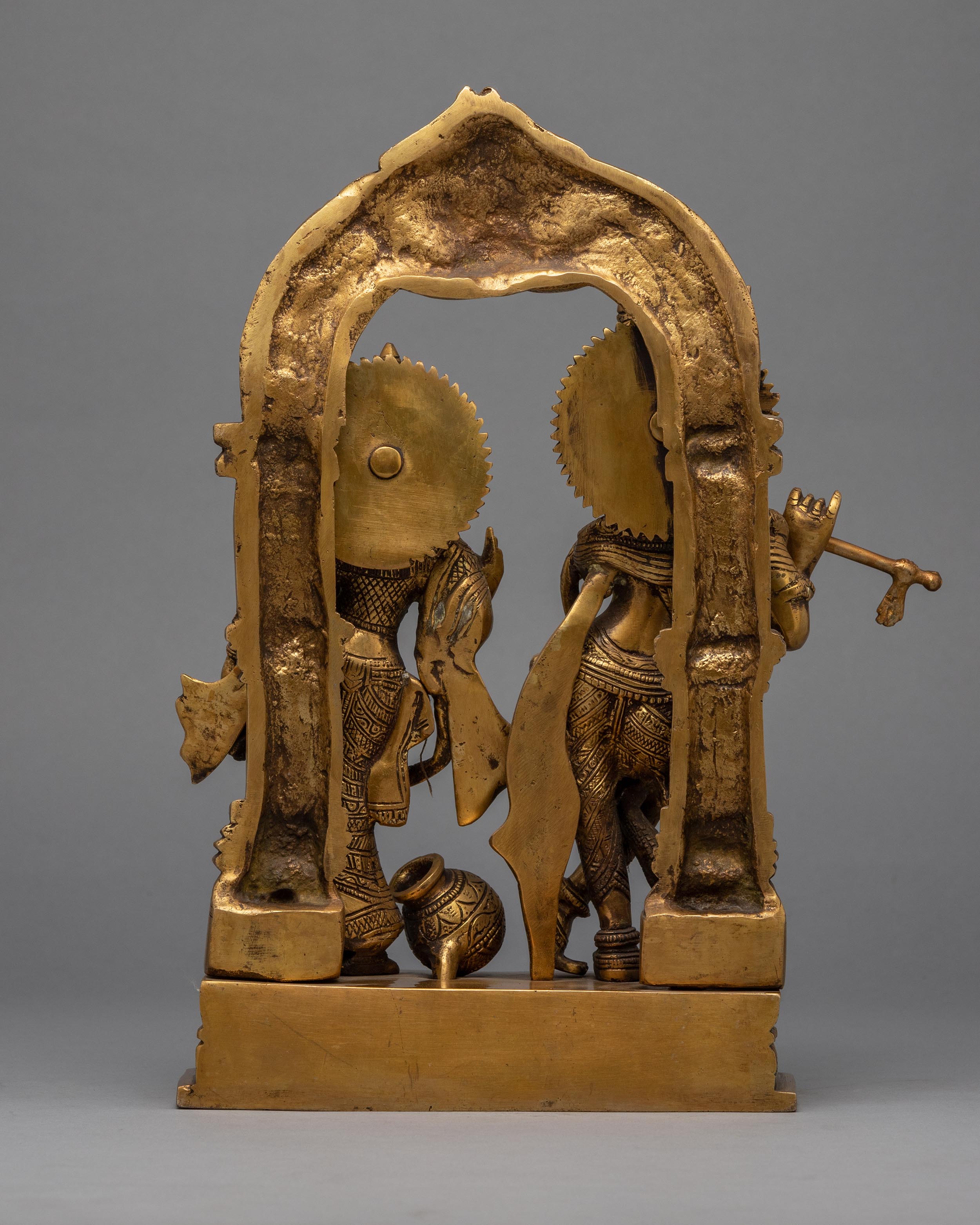 Traditional Radha And Krishna Gold Statue For Rituals | Hindu Deity Brass Figure