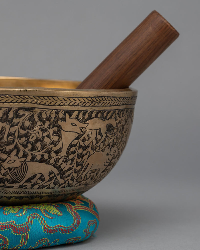 Carved Singing Bowl | Traditional Hand Hammered Bowl