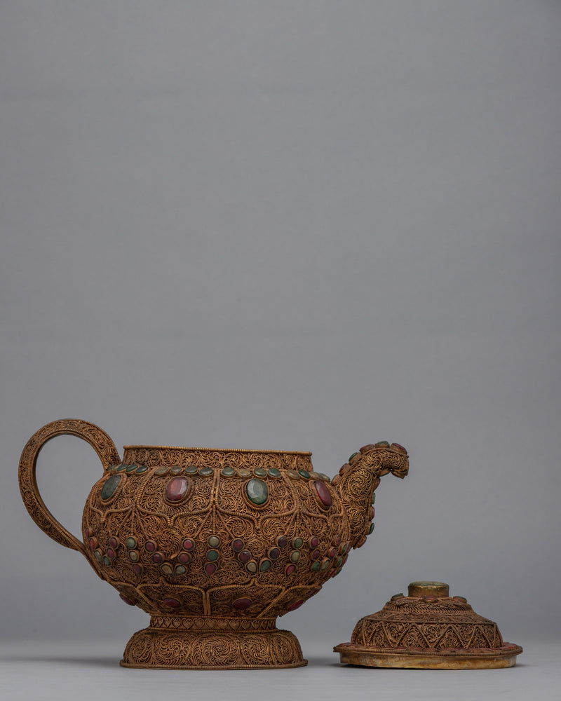 Tibetan Tea Pot for Sale | 24K Gold Plated Buddhist Pot