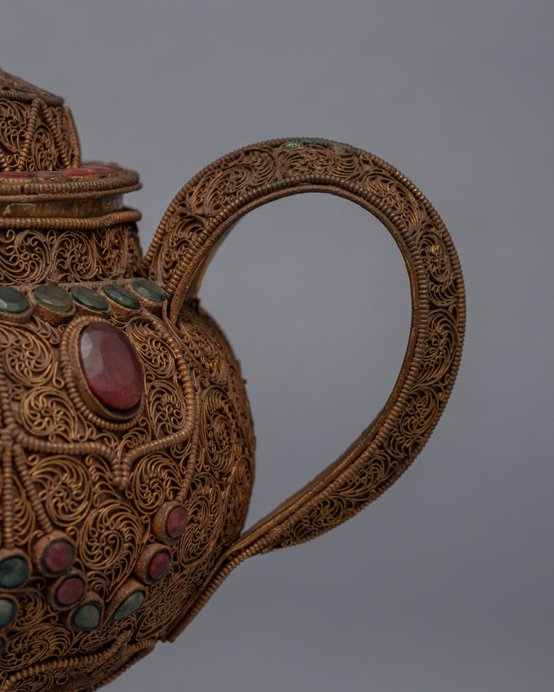 Tibetan Tea Pot for Sale | 24K Gold Plated Buddhist Pot