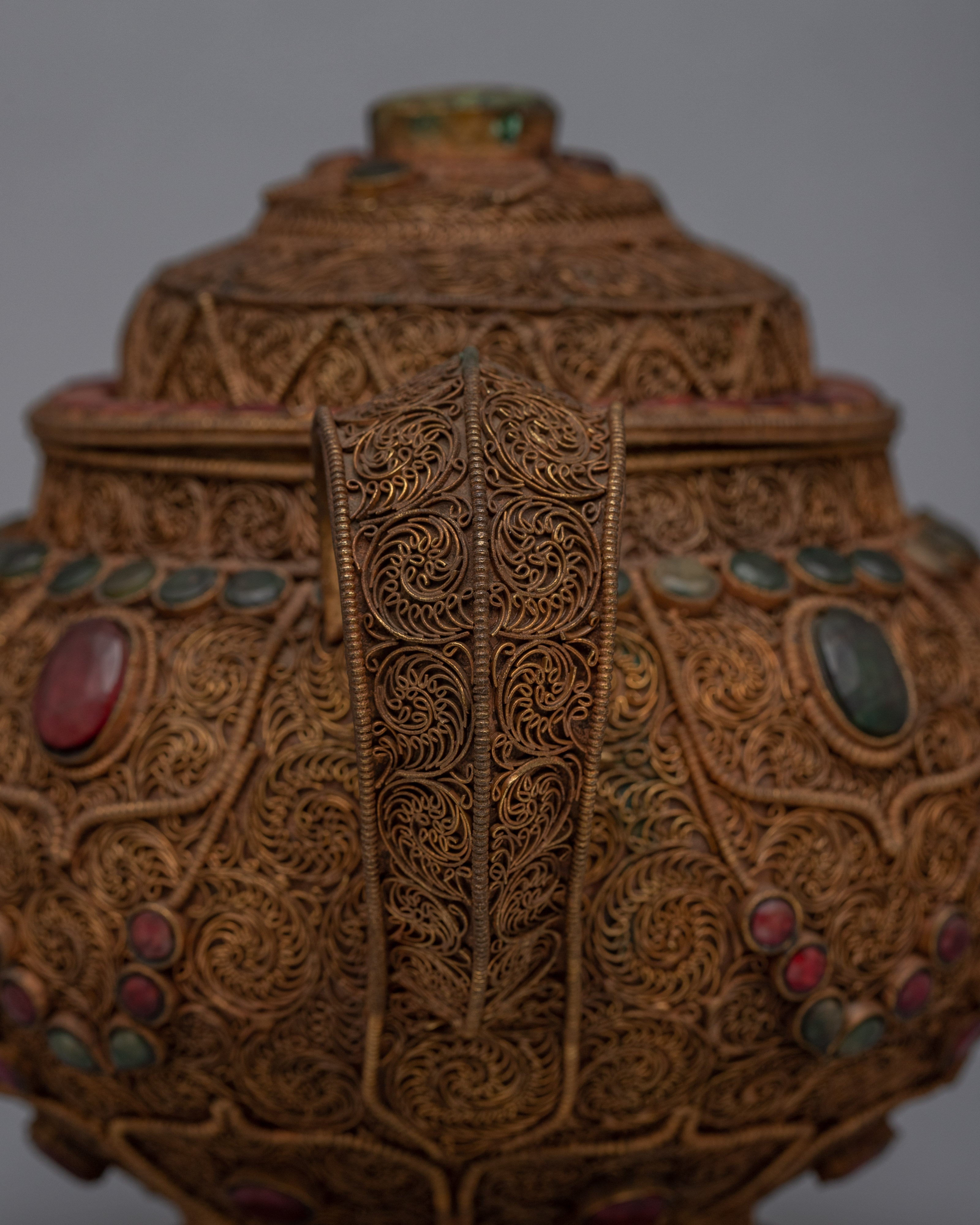 Tibetan Tea Pot for Sale | 24K Gold Plated Buddhist Pot