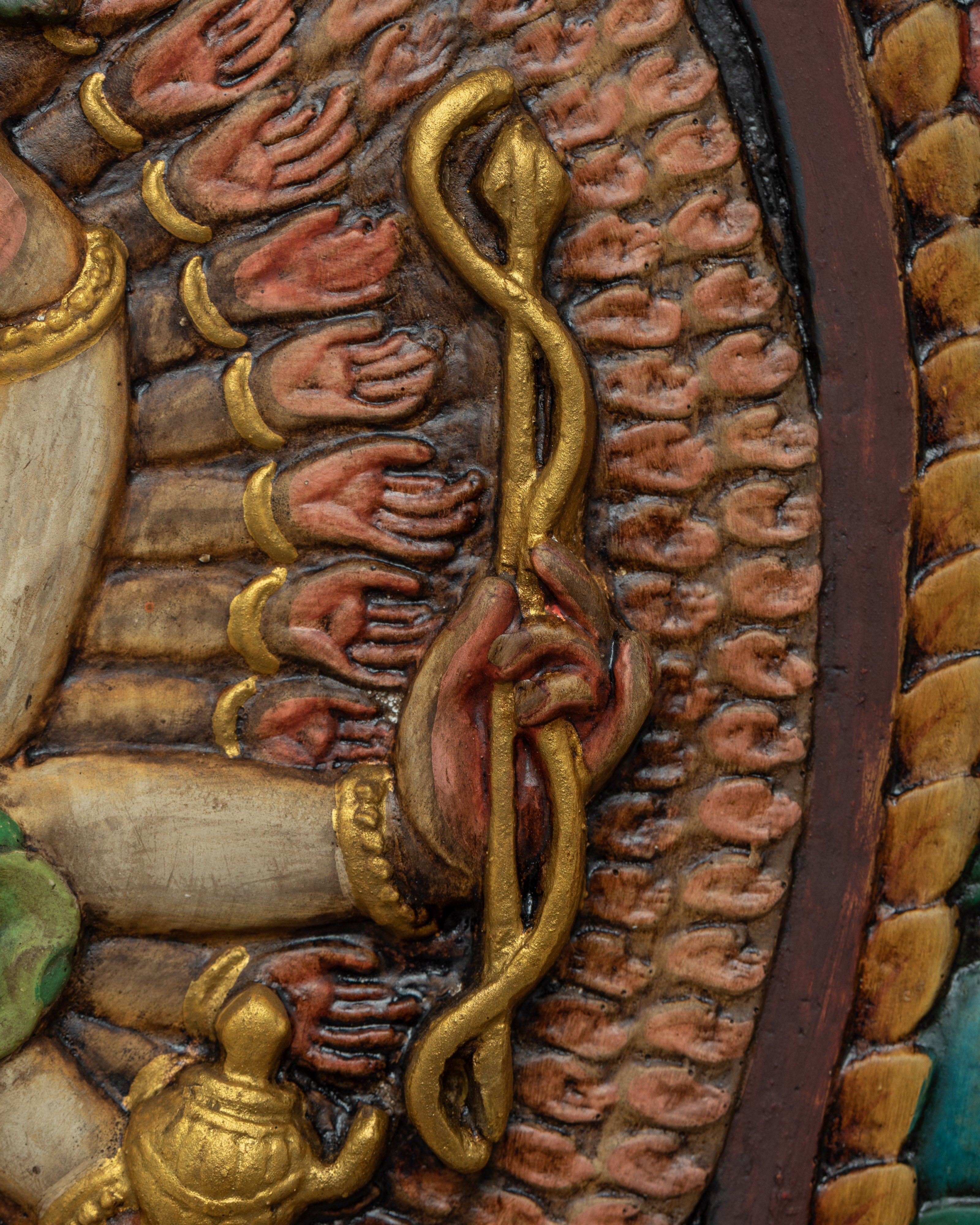 1000 Armed Chenrezig Mantra Practice Wooden Thangka | Traditional Tibetan Wooden Art For Meditation
